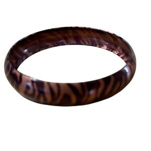 Tiger Stripe Acrylic Bangle Bracelet Copper Brown Animal Print Boho